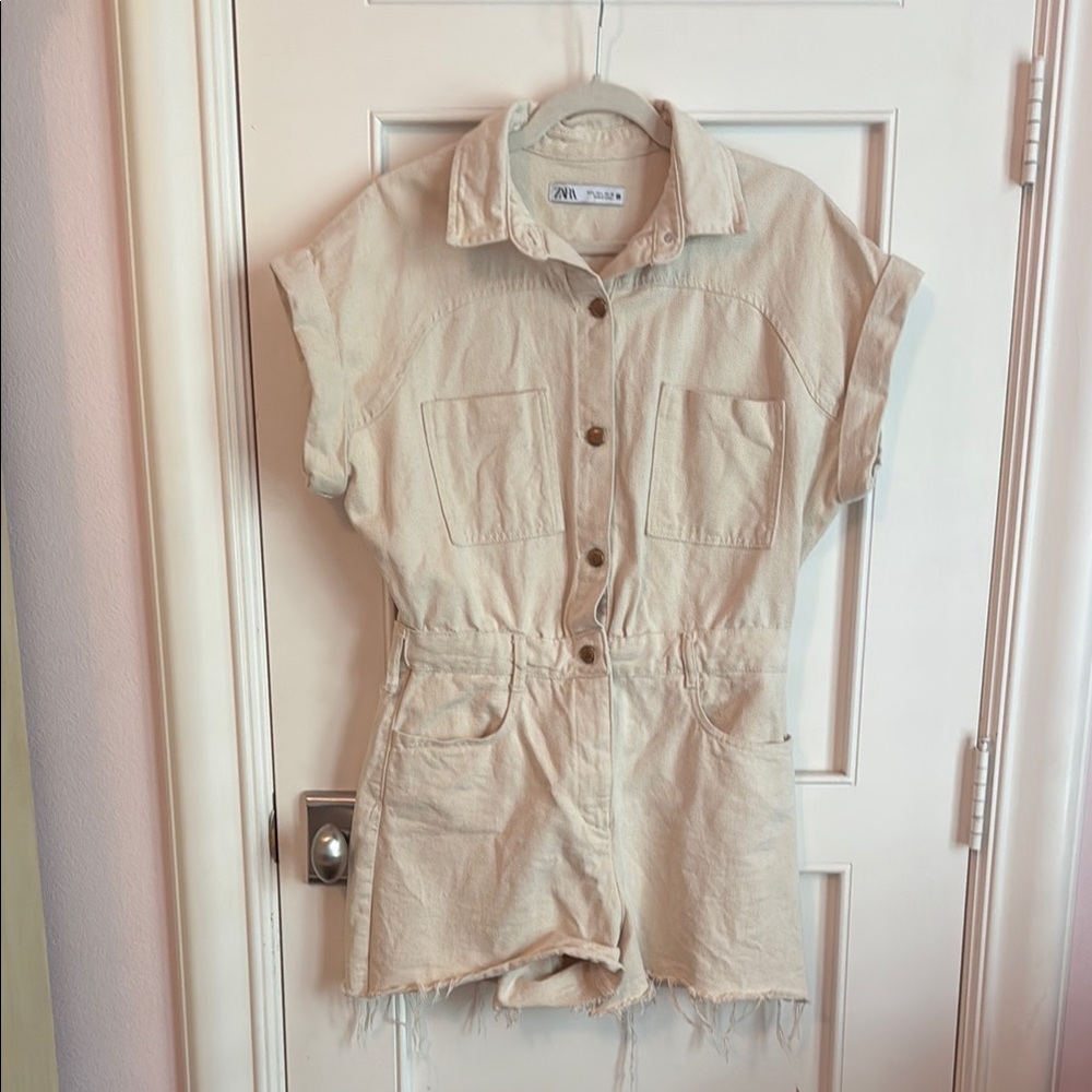 Tan Denim Button-Up Romper